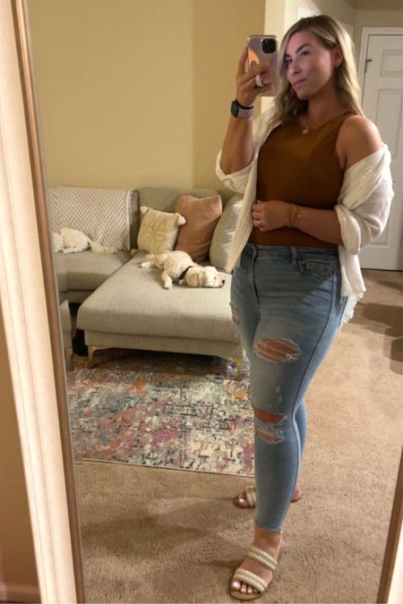 Last night’s outfit 🤍 Bodysuits are my current obsession. I have this one in 4 colors (wearing a L for reference). Paired it with a white linen top, ripped jeans and Target sandals. #midsizestyle #affordablestyle #midsize #curvystyle #amazonfinds #bodysuit #loopy #summerstyle #ootd

#LTKcurves #LTKshoecrush #LTKunder50