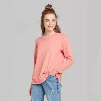 Women's Relaxed Fit Long Sleeve Crewneck T-Shirt - Wild Fable™ Coral | Target