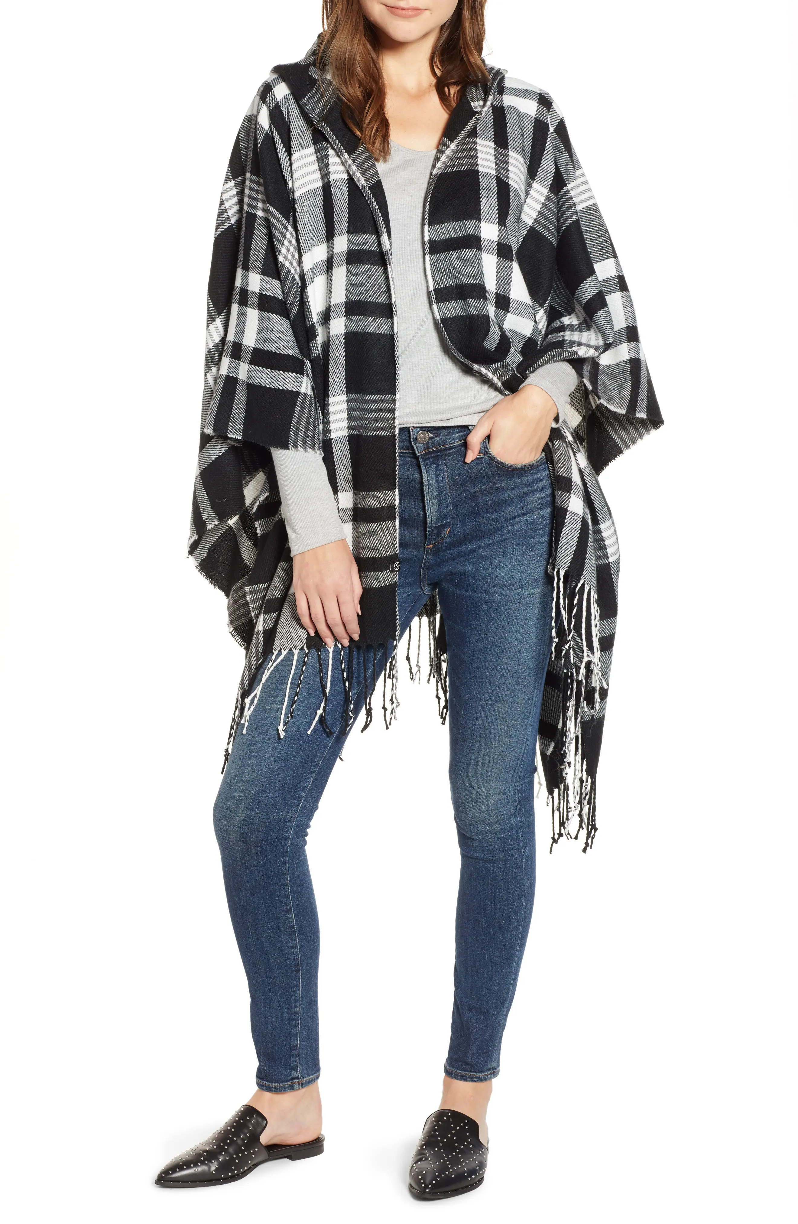 Treasure & Bond Plaid Hooded Poncho | Nordstrom