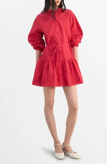 MANGO Embroidered Long Sleeve Cotton Shirtdress | Nordstrom | Nordstrom