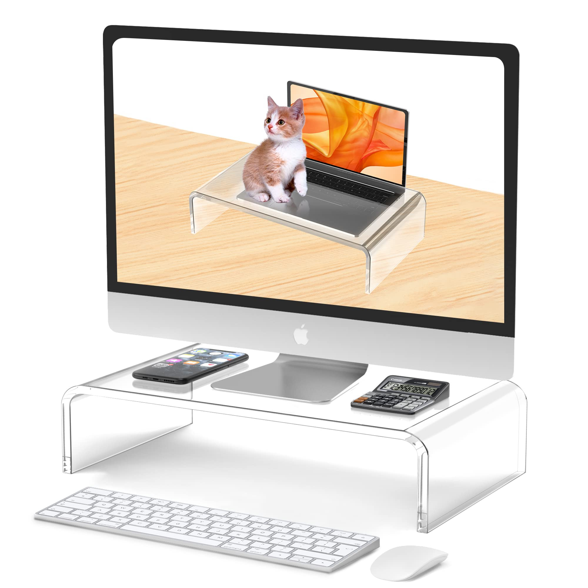 Acrylic Monitor Stand Riser Acrylic Laptop Stand for Desk Clear Computer Monitor Stand for Desk A... | Amazon (US)
