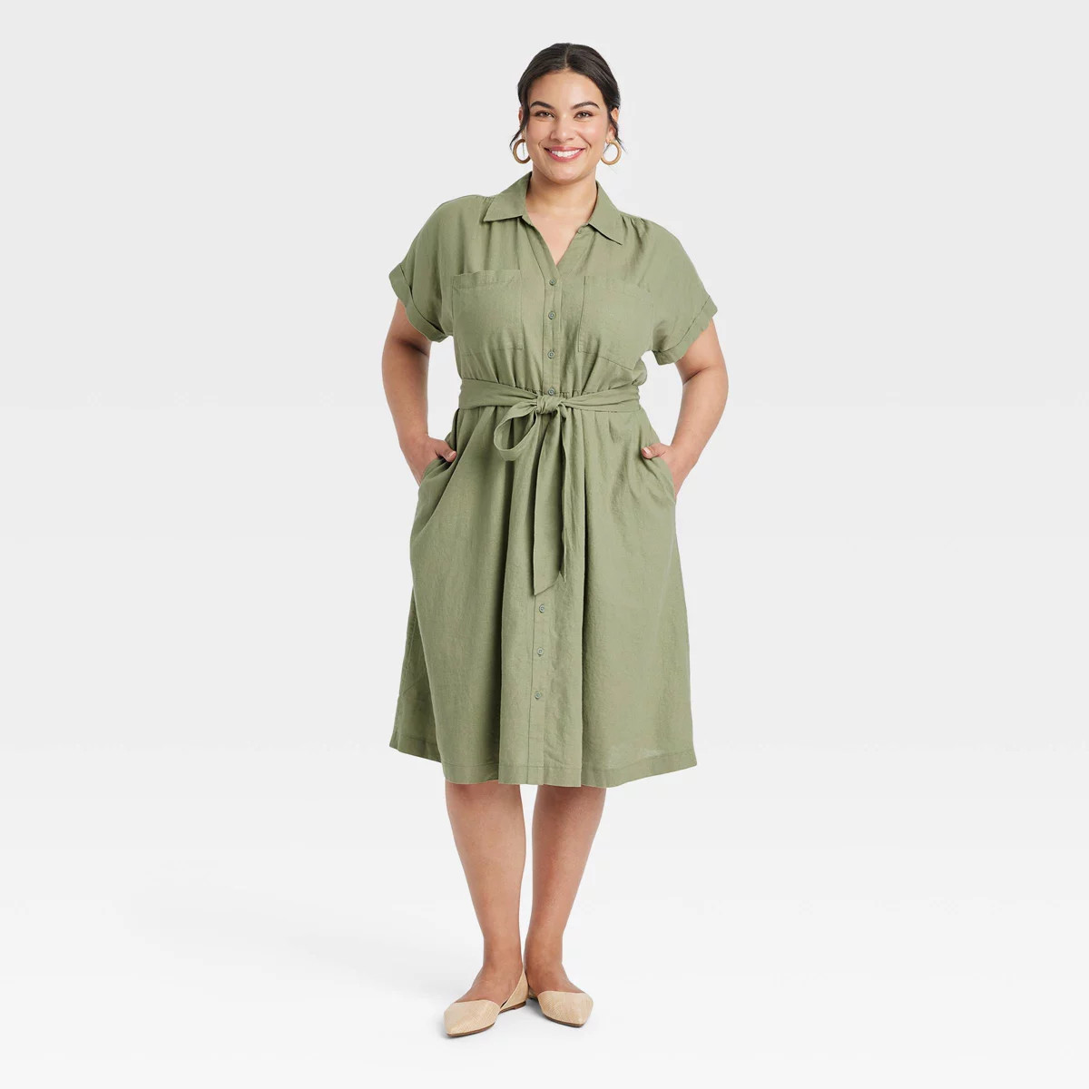 Women's Short Sleeve Tie-Front Midi Shirtdress - Ava & Viv™ | Target