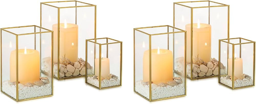 NUPTIO Hurricane Candle Holder Centerpieces: 6 Pcs Decorative Glass Candles Lantern with Gold Met... | Amazon (US)