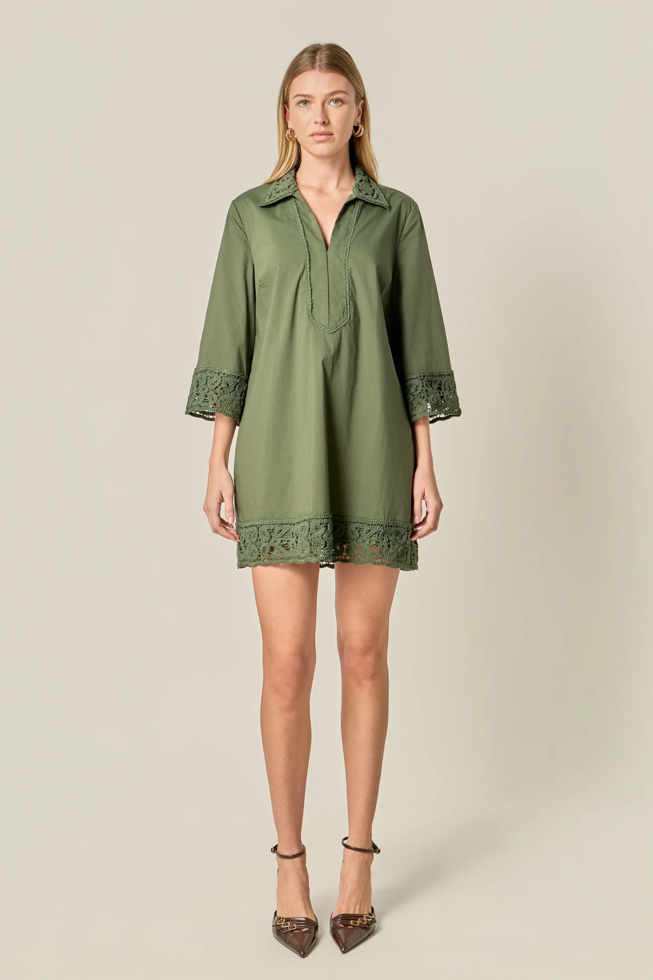 Crochet Accent Mini Dress | English Factory