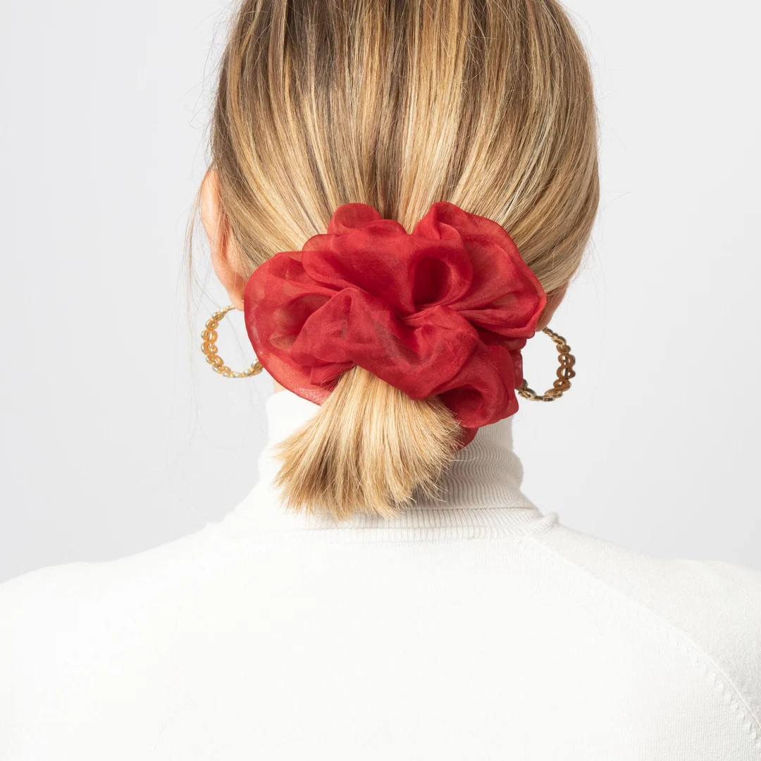 Red Silk Organza Scrunchie 100% Silk Scrunchie Hand Dyed Wedding Scrunchie Hair Accessories Chris... | Etsy (US)