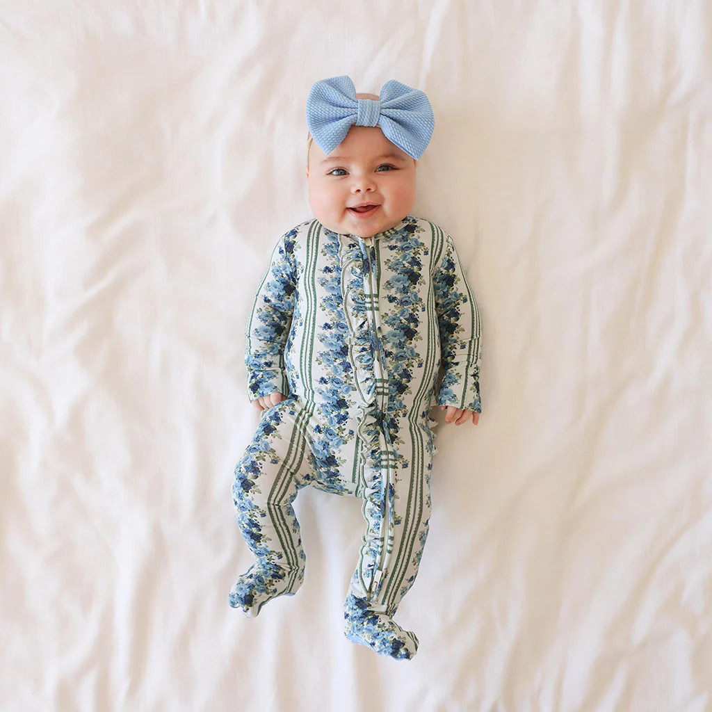 Floral Blue Baby Girl Sleeper | Tricia | Posh Peanut