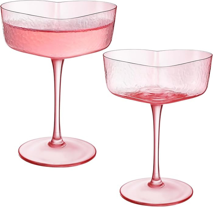 2 Pcs Valentine's Day Heart Shaped Goblet 20 oz Pink Martini Glasses Cocktail Cups for Wedding An... | Amazon (US)