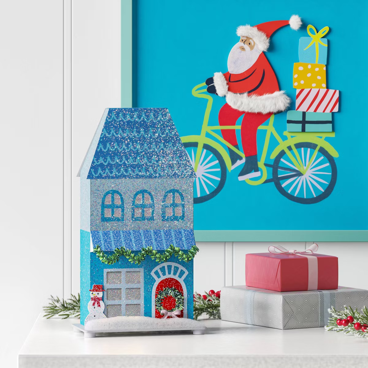 Lit LED Glittered Paper House Christmas Village Building - Wondershop™ Blue: Lighted Glitter Ho... | Target