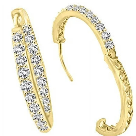Prong Set Hoop Earrings with Simulated Round Brilliant Melee Diamonds by Diamond Essence set in 14K Solid Yellow Gold | Walmart (US)