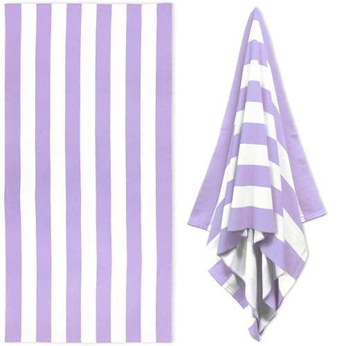 HENBAY Large Oversized Beach Towel - 35 x 70 Inch Microfiber Pool Towel, Purple Striped Quick Dry Cabana Swim Towel | Amazon (US)