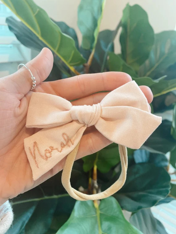 Embroidered name baby girl bow | Etsy (US)