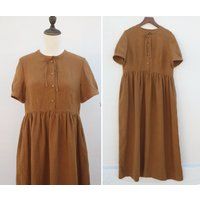 Brown Linen Dress Long More Size Loose & Comfortable Short Sleeve Summer Custom For Women | Etsy (US)
