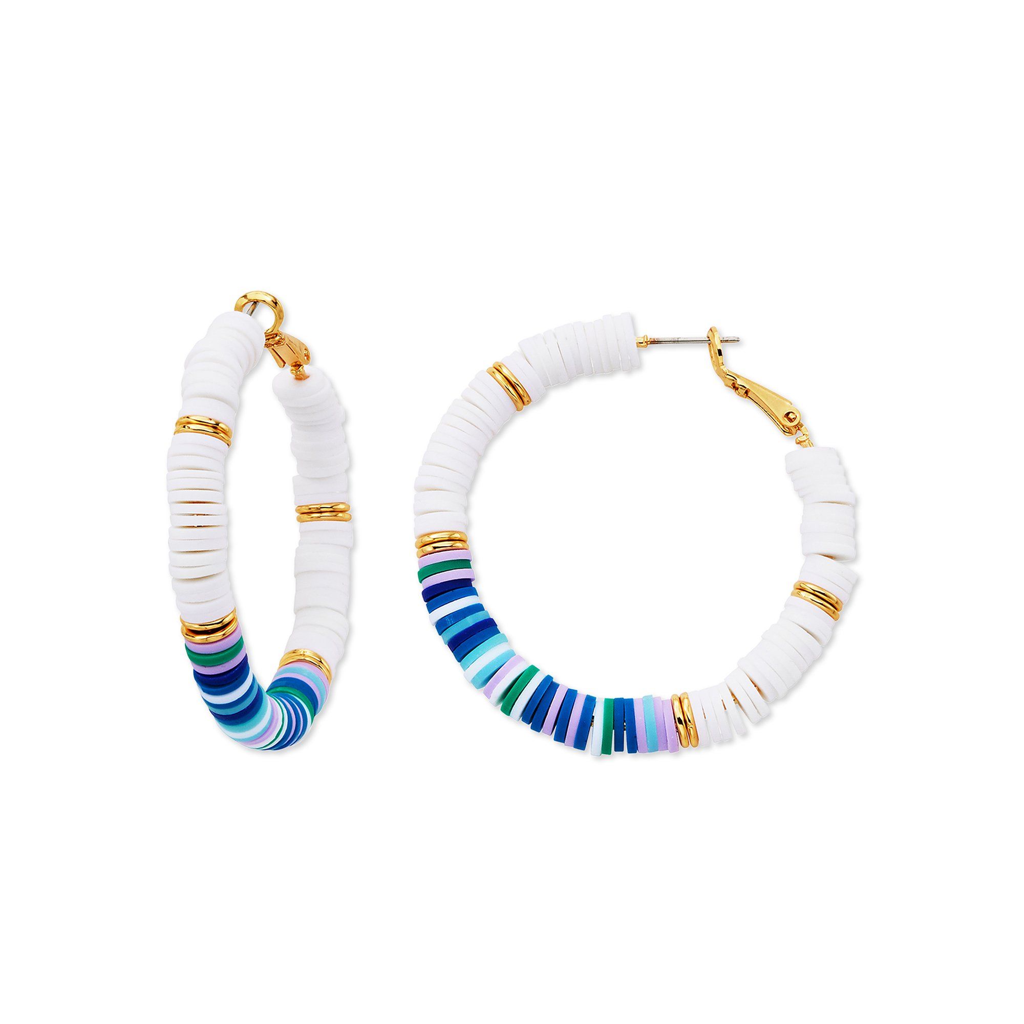 Scoop Brass Yellow Gold-Plated Multi Color Bead Omega Back Hoop Earrings | Walmart (US)