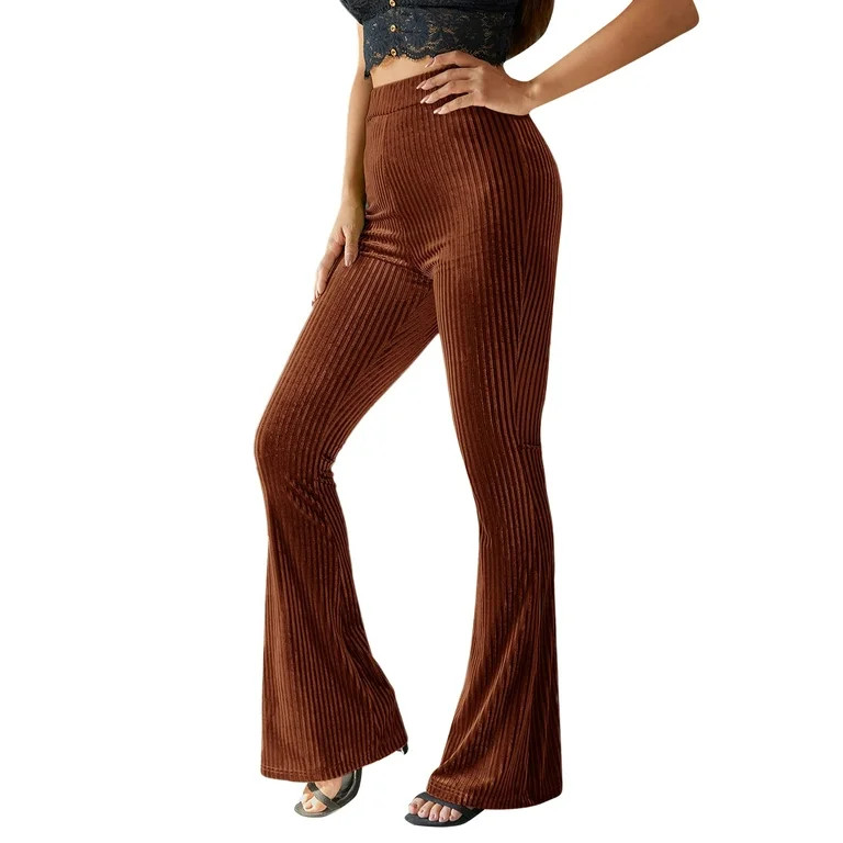 Luiryar Women's Juniors Corduroy Elastic High Waist Flare Leg Palazzo Long Pants Trousers - Walma... | Walmart (US)