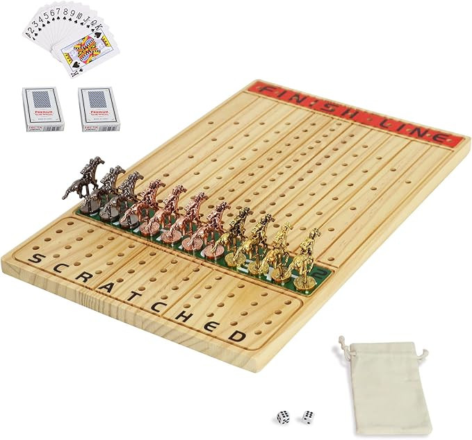 Horse Race Board Game Racing Game Thickened Solid Wood with 11 Luxurious Durable Classic Metal Ho... | Amazon (US)