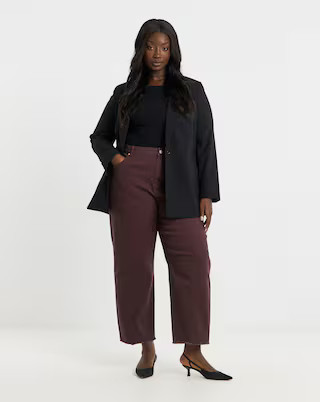 Burgundy Dart Detail Barrel Jeans | Simply Be | Simply Be (UK)