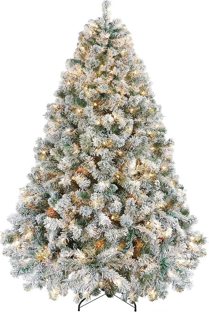 Yaheetech 6ft Pre-lit Artificial Christmas Tree with Incandescent Warm White Lights, Snow Flocked... | Amazon (US)