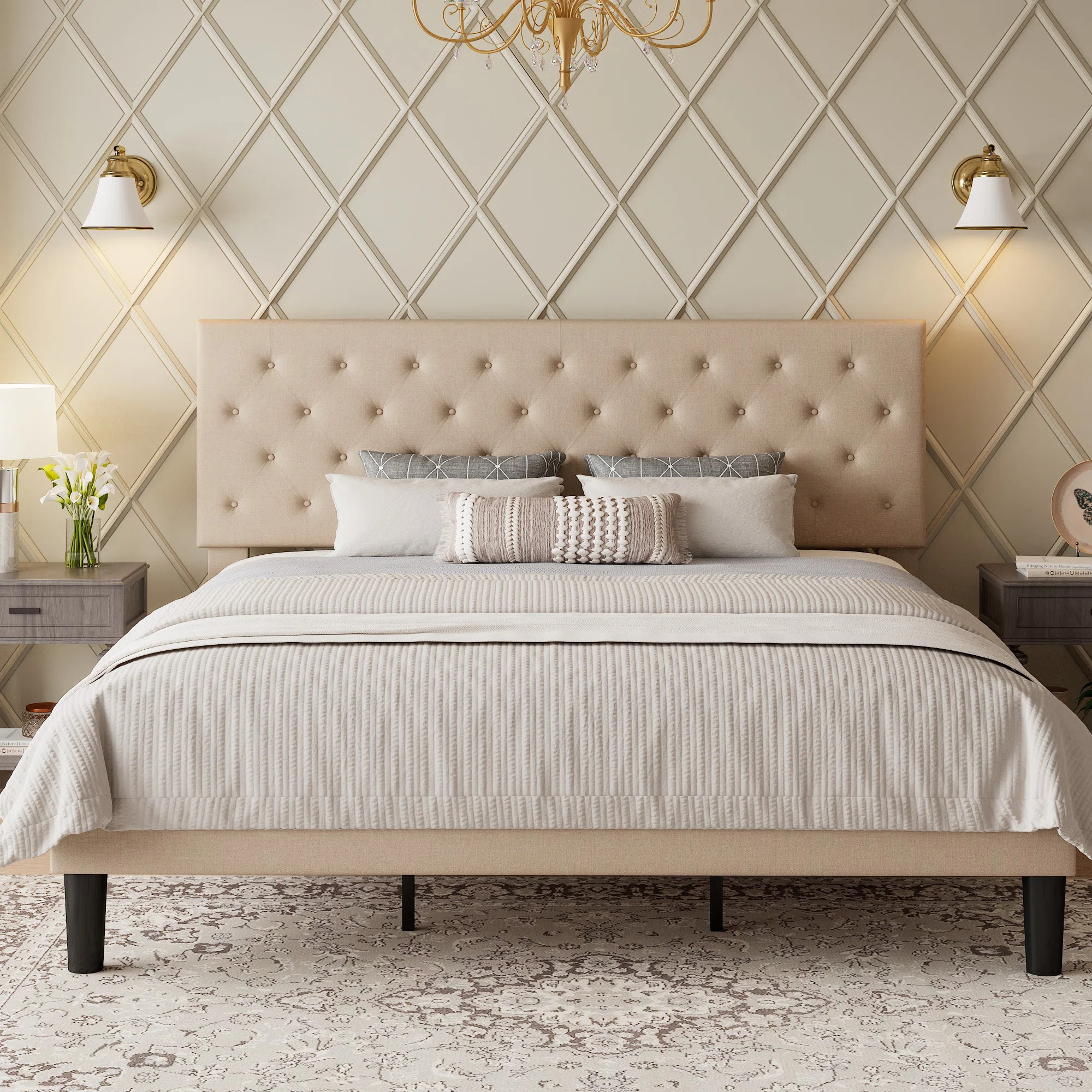Low Profile Linen or Faux Leather Upholstered Bed | Wayfair North America