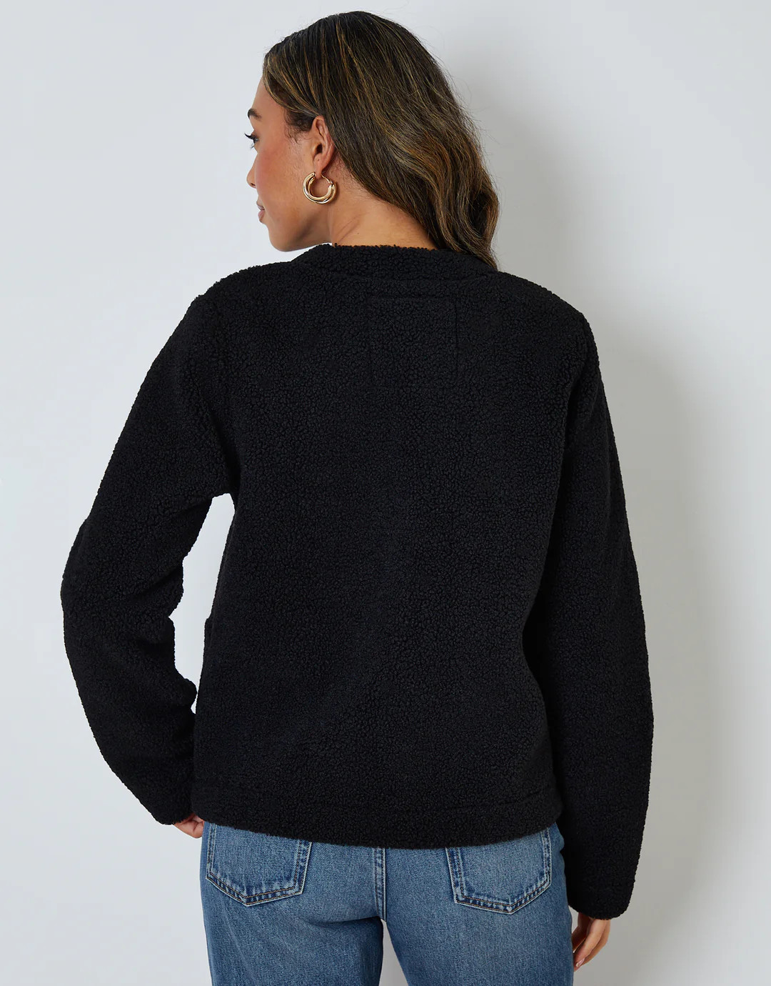 Black Button Up Borg Jacket | Threadbare