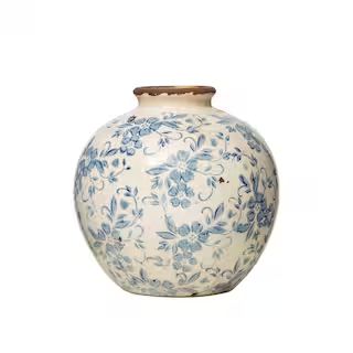 8" Blue & White Crackle Floral Terra Cotta Vase | Michaels Stores