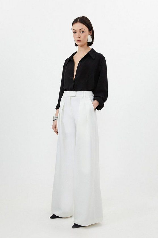 Clean Tailored Pleated Wide Leg Trousers | Karen Millen UK + IE + DE + NL