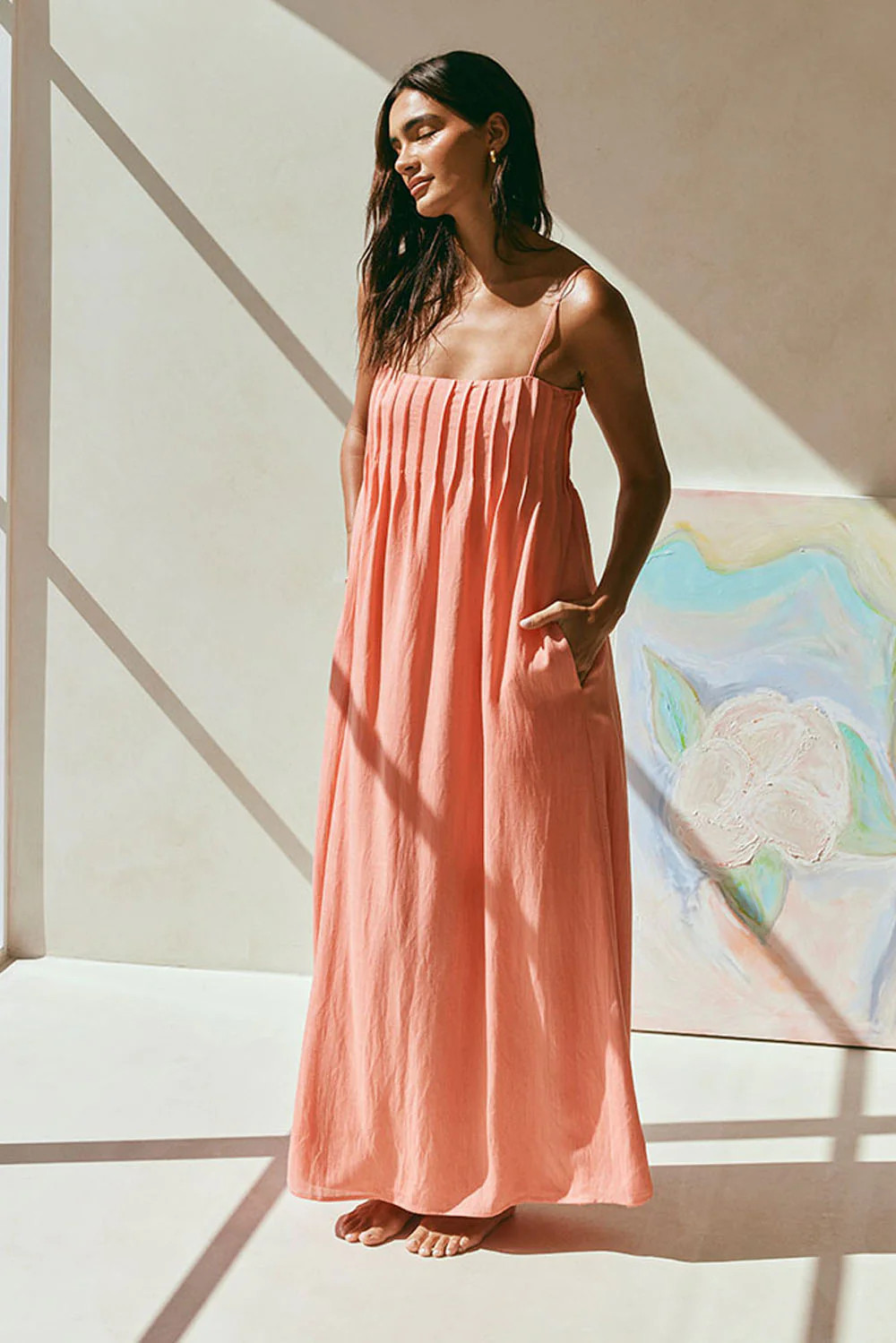 Pink Strappy Pleated Maxi Ada Dress | Sabo Skirt US