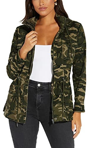 sexycherry Casual Camo jacket for women Long Sleeve Hooded Outwear Camouflage Coat With Zipper Button Pockets Drawstrings(Small) | Amazon (US)