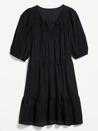 Puff-Sleeve Tiered Embroidered Mini Swing Dress for Women | Old Navy (US)