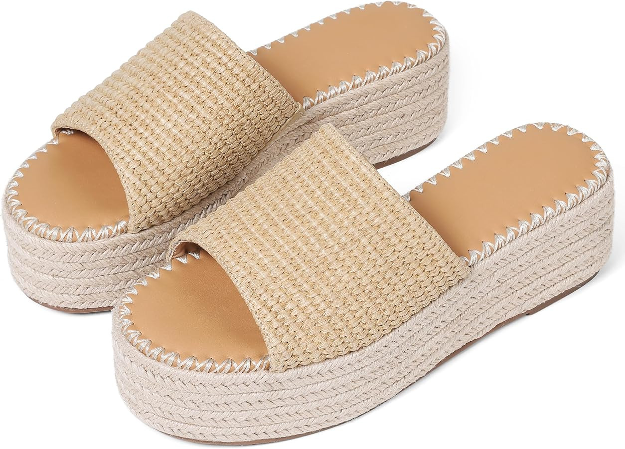 VOMIRA Platform Sandals Women Espadrille Wedge Sandals for Women Open Toe Slip On Flatform Rafiia... | Amazon (US)