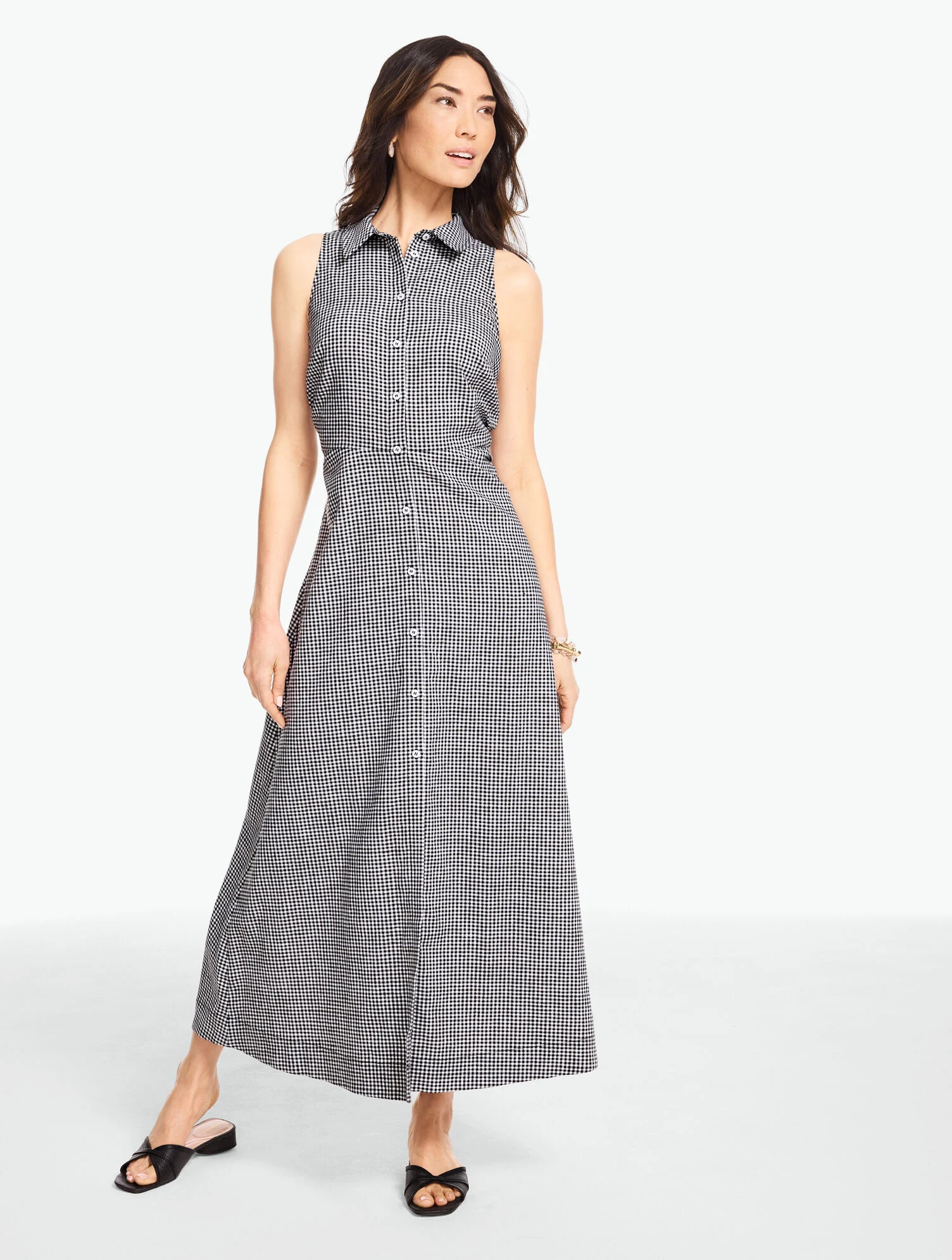 Linen Sleeveless Shirtdress - Beach Gingham | Talbots