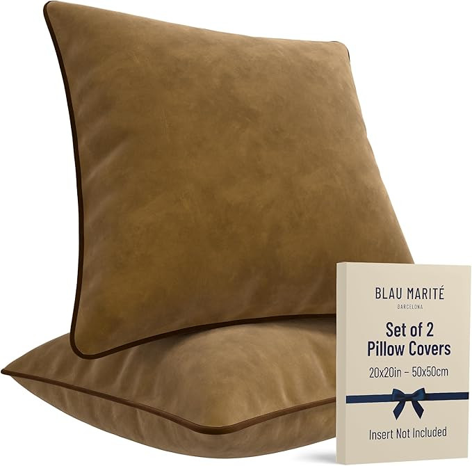 2 Pack Velvet Decorative Throw Pillow Covers, 20"x20", Camel and Brown, Solid, Modern, Contrast P... | Amazon (US)