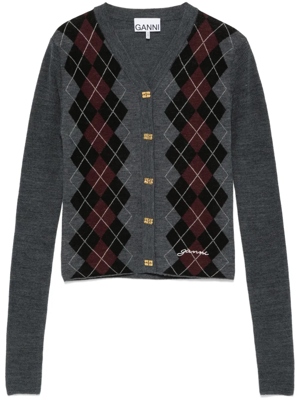 GANNI argyle-knit Cardigan | Grey | FARFETCH CA | Farfetch Global