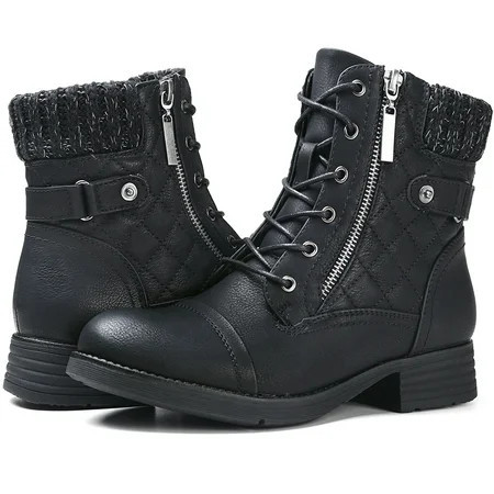 STQ Women s Combat Boots Lace up Ankle Booties Black US 8 | Walmart (US)