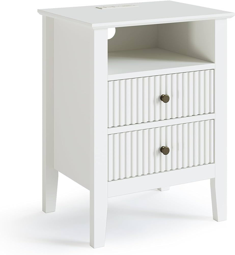 RoyalCraft White Nightstand with Charging Station, White Sofa Table with 2 Storage Drawers Cabine... | Amazon (US)