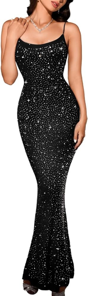 Kaei&Shi Rhinestone Mesh Dress,Glitter Sparkly Embellished Sheer Maxi Dresses,Sexy Birthday Outfi... | Amazon (US)