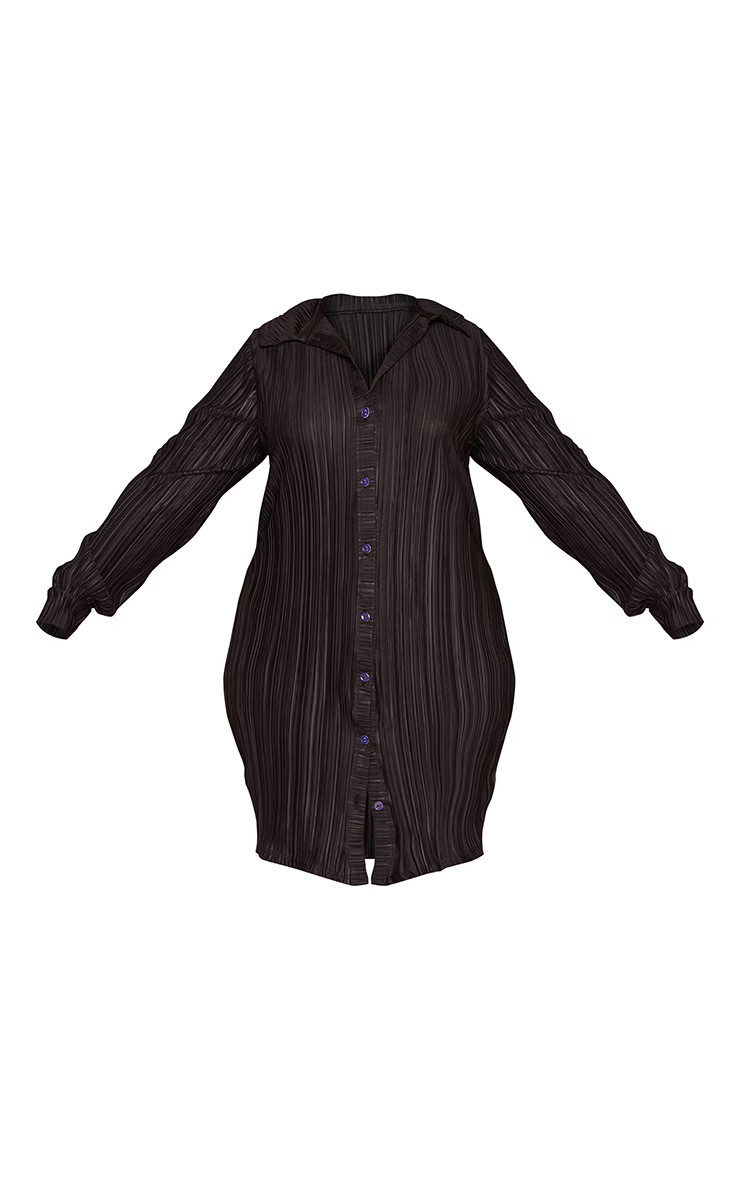 Plus Black Plisse Shirt Dress | PrettyLittleThing US