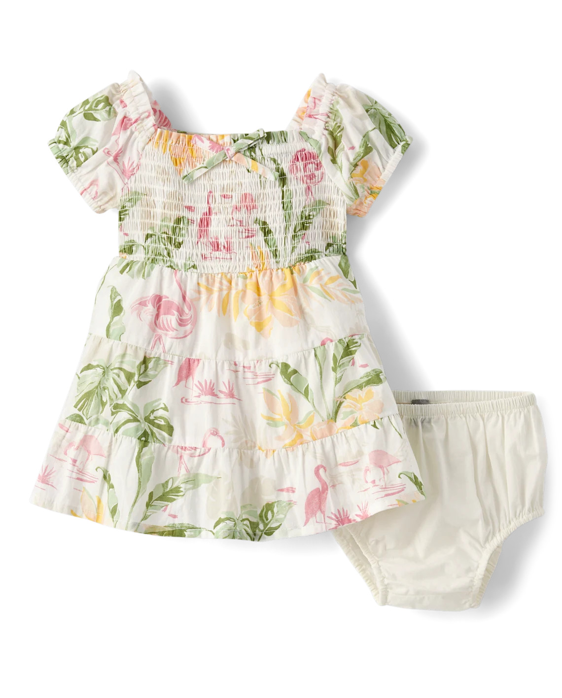 Baby Girls Matching Family Tropical Smocked Tiered Dress - white | The Children's Place