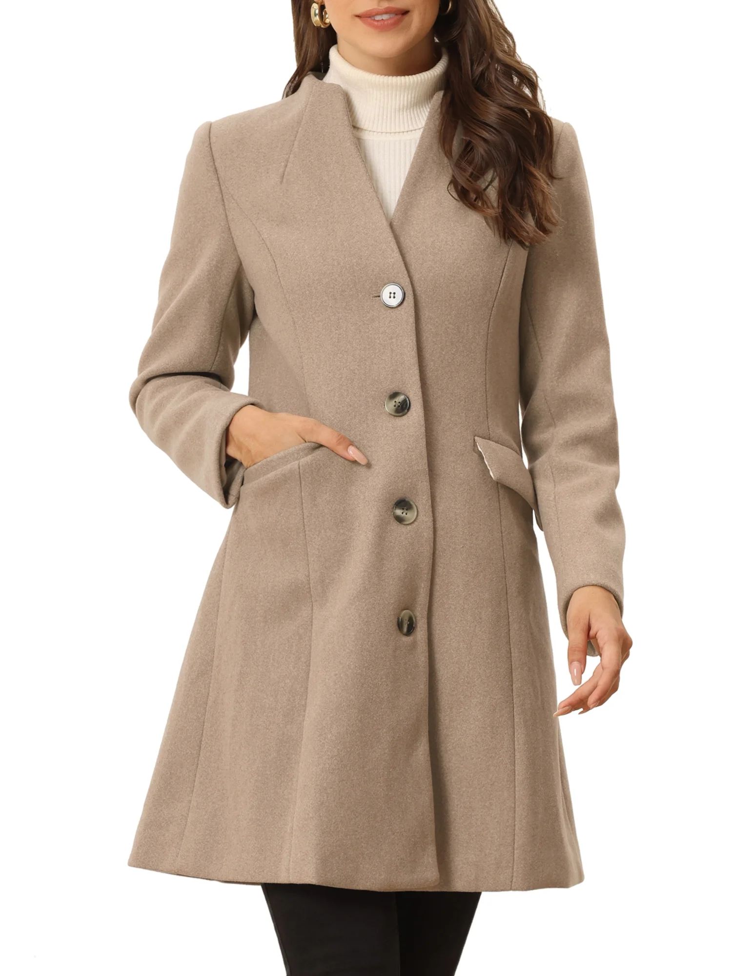 Allegra K Women's Elegant Winter V Neck Long Sleeve Single Breasted Long Overcoat | Walmart (US)