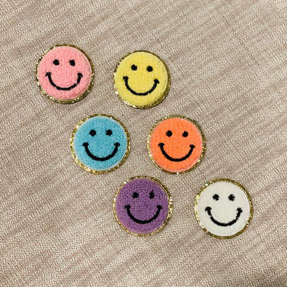Self Adhesive Chenille Smiley Face Patch-Gold Glitter Patch | Etsy (US)