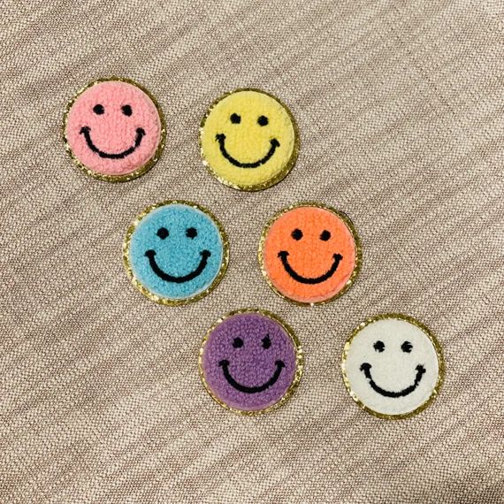 Self Adhesive Chenille Smiley Face Patch-Gold Glitter Patch | Etsy (US)