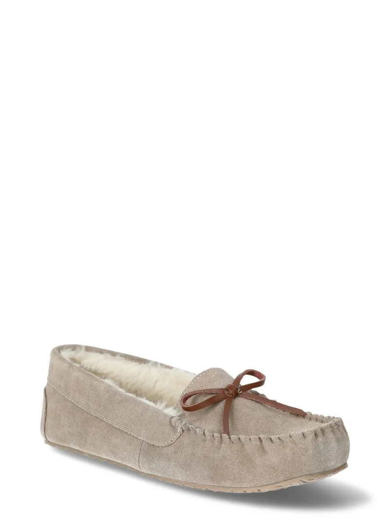 Joyspun Women's Suede Moccasin Slippers, Wide Width Available | Walmart (US)