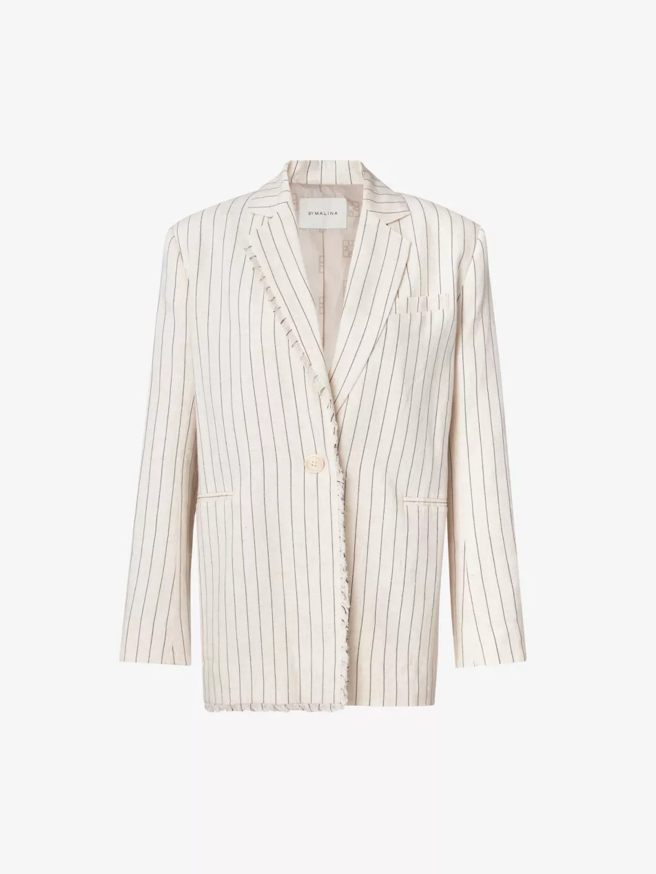 Ariana fringe-trim relaxed-fit linen blazer | Selfridges