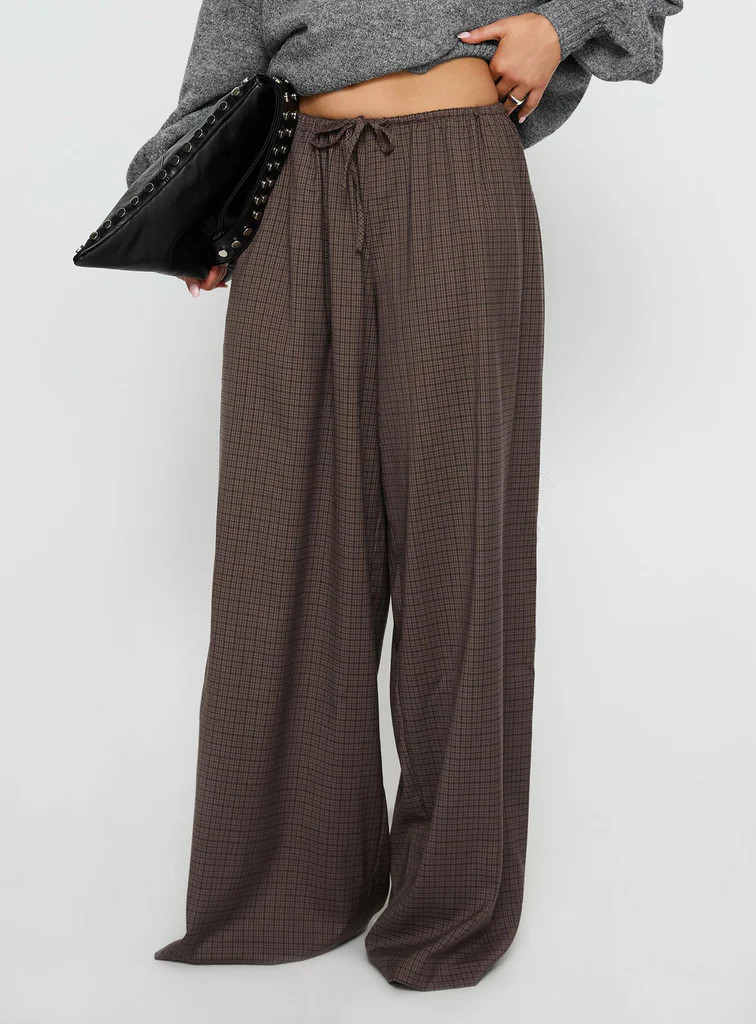 Bungala Oversized Relaxed Pant Brown Check | Princess Polly US