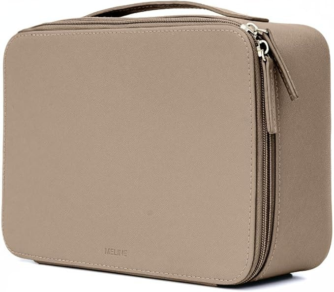 MELINE Leather Makeup Bag with Brush Holder,Travel Cosmetic Case for Women,Large Capacity Waterpr... | Amazon (US)