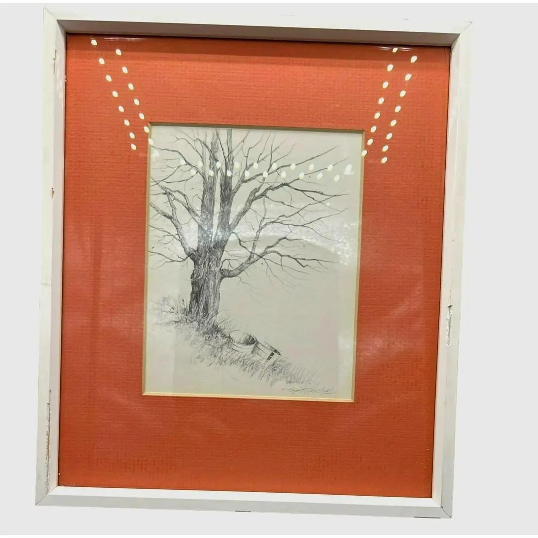 Artist Signed Original Graphite Landscape Vern Hippensteal Tree With Baskets Matted Framed With G... | Etsy (US)