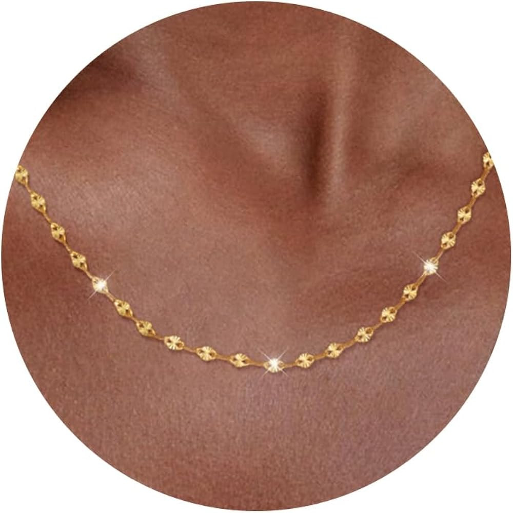 925 Sterling Silver Chain Necklace Link Chain Necklace for Women Simple Dainty 16K Gold Plated Ne... | Amazon (US)