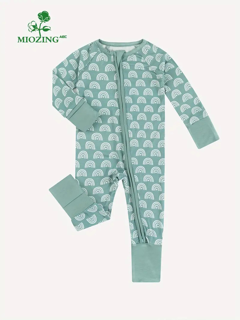MIOZING Newborn Baby Bamboo Green Rainbow Print Long Sleeve Zipper Bodysuit | Temu Affiliate Program