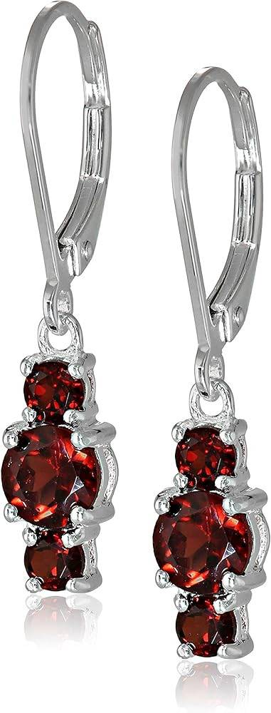 Amazon Collection Sterling Silver Genuine and Created Gemstone Three Stone Birthstone Leverback D... | Amazon (US)