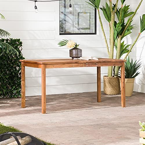 Walker Edison Dominica Contemporary Slatted Outdoor Dining Table, 34 Inch, Dark Brown | Amazon (US)