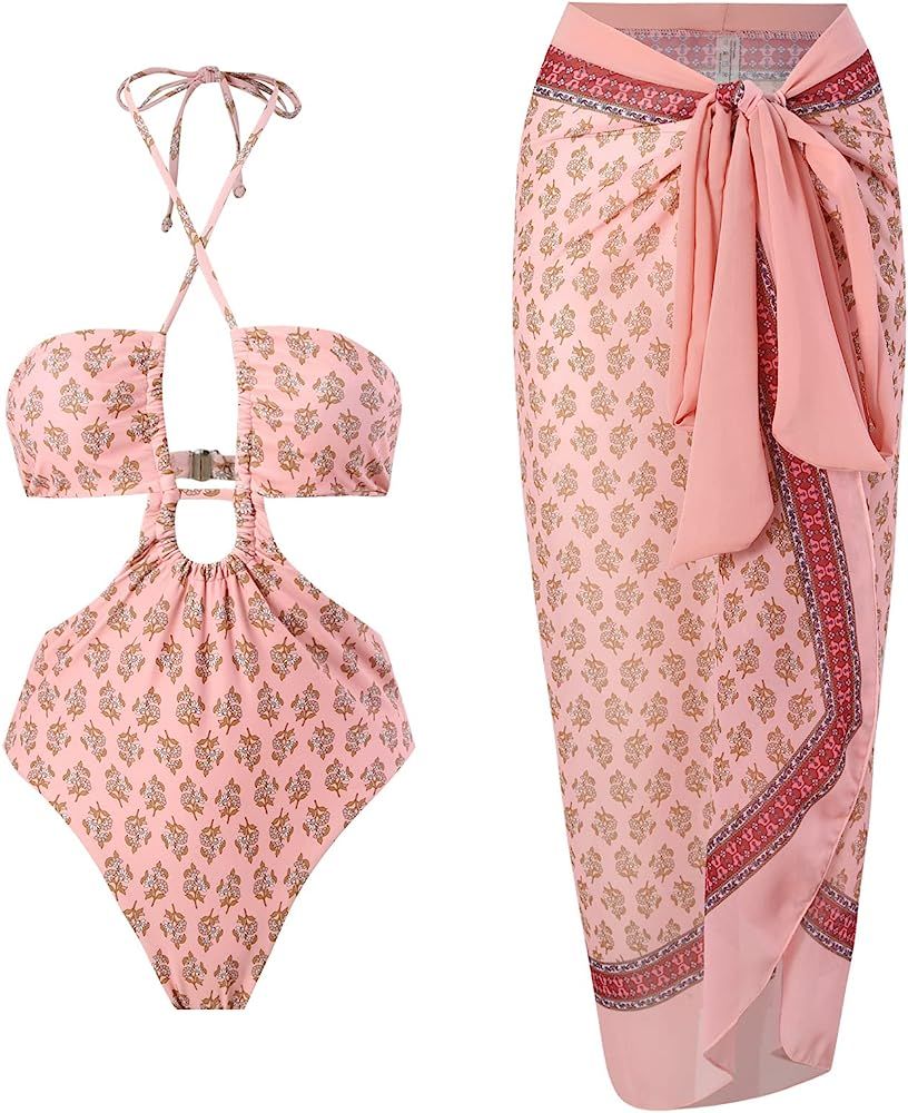 Wuitrie Womens Bikini Set 2 Piece Boho Vintage Print Sexy Halter Tummy Control Strappy Swimsuits ... | Amazon (US)